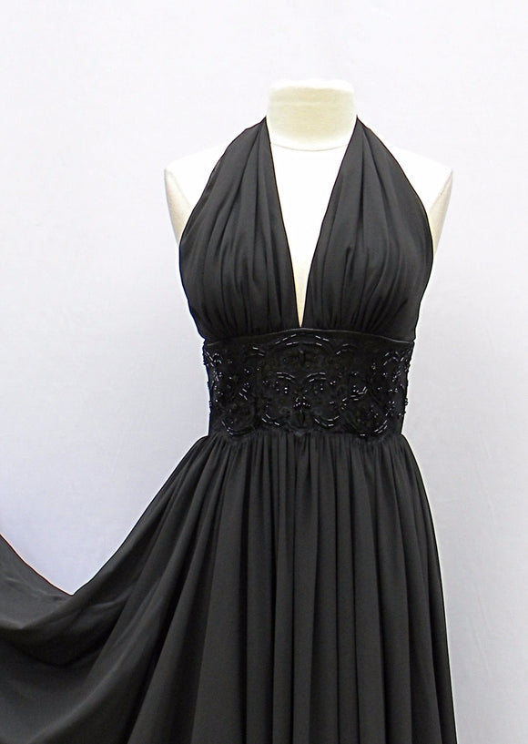 Black Maxi Bead Embellished Halter Dress