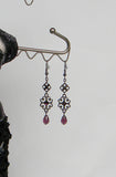Earrings Included With Gothic Linked Amethyst And Gunmetal Necklace