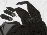 Black Maxi Beaded Halter Gown With Gloves