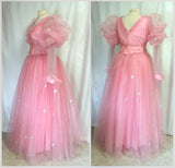 Rose Pink Beaded Fairy Princess Gown With Choker Side And Back Views