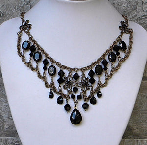 Black with Brass Steampunk Fancy Jewel Necklace