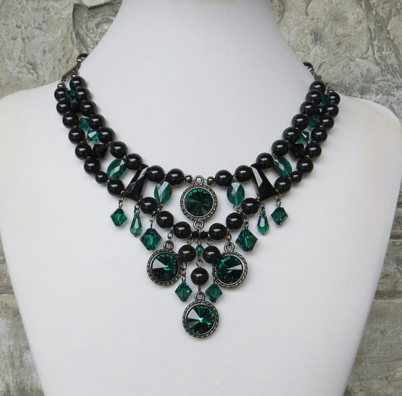 Black Emerald And Gunmetal Shapes Necklac