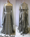 Masquerade Gray Lace Gown, Shawl, Mask, and Necklace