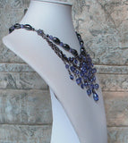 Crystal Waterfall Necklace In Purple And Gunmetal Side View
