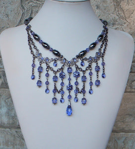 Crystal Waterfall Necklace In Purple And Gunmetal