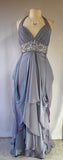  Halter Top Maxi Formal, Dusty Blue Greek Goddess Draped Gown, front full