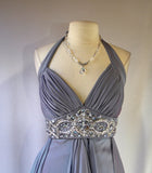  Halter Top Maxi Formal, Dusty Blue Greek Goddess Draped Gown