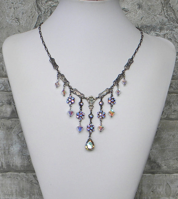 Dainty Dangles In Gunmetal And Crystal Colors Necklace