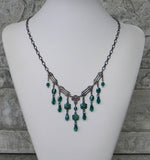 Dainty Dangles In Gunmetal And Emerald Necklace