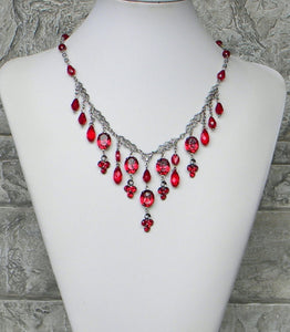 Dainty Dangles In Red Rhinestones Necklace
