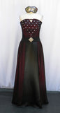 Black Lace And Burgundy Jeweled Masquerade Dress With Mask