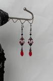 Chandelier Earrings Included With Black And Red Dangles Necklace