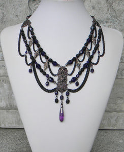 Gracefully Gothic Black Matte And Purple Velvet Necklace