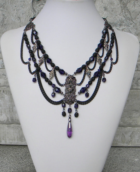 Layered Black Beads – Violet & Purple Designer Fashion Jewellery