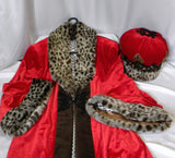 Men's King Robe And Crown Costume Set In Red And Brown