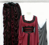 Lily Munster Dress With Cape  In Burgundy Wine