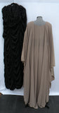 Lily Munster Taupe Dress With Black Cape Set Pieces Back View