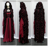 Lily Munster Women's Cosplay Dress With Cape In Burgundy Wine