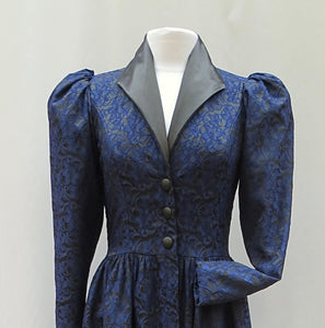 Midnight Black Blue Rose Victorian Long Jacket
