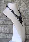 Navy And Silver Gray Round Stones In Gunmetal Necklace Side View