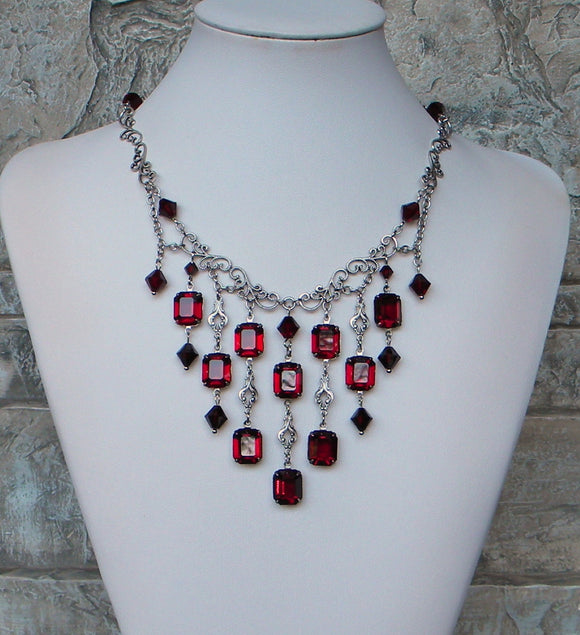 Octagon Falls Necklace In Garnet And Silver