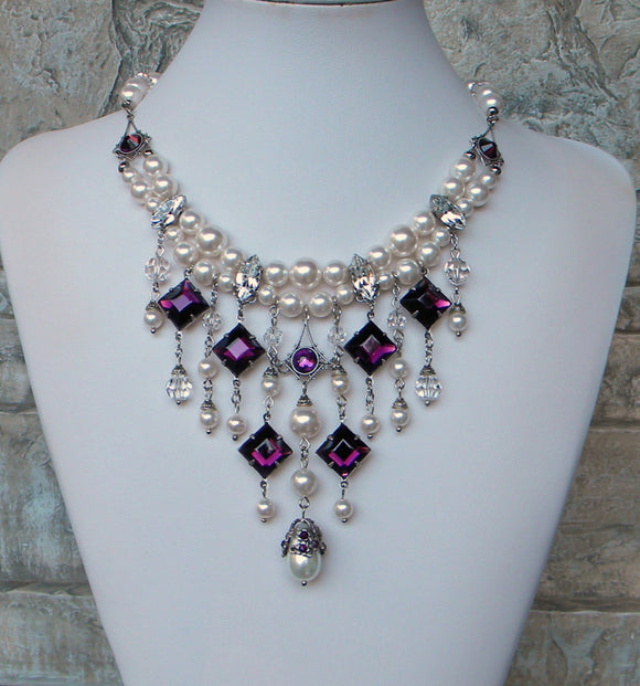 Pearl And Amethyst Purple Rhinestones Necklace