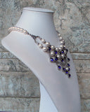 Pearl And Purple Velvet Rhinestones Necklace Side View