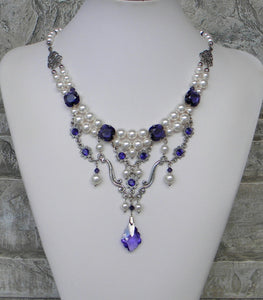 Pearl And Rhinestone Menagerie Purple And White Necklace