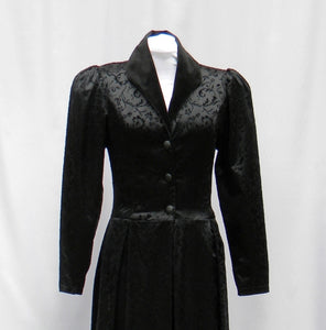 Black Victorian Coat In Satin And Velvet Flocked Print 