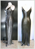 Sleek Silver Crystal Beaded Asymmetrical Dress Side And Back Views