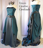 Beaded Teal Fancy Masquerade Gown, Mask, Necklace Set