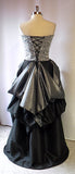 Black and White Paisley Masquerade Bustle Back Gown, back view
