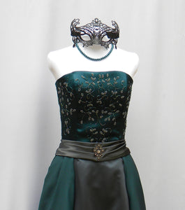 Beaded Teal And Gray Masquerade Gown With Mask