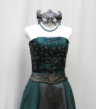 Beaded Teal And Gray Masquerade Gown With Mask