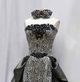 Black And White Print Masquerade Gown With Mask 