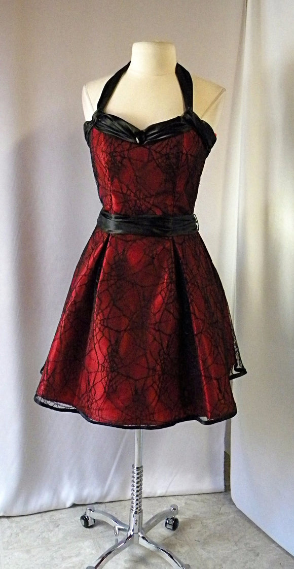 Creepy Spider Semi Formal  Dress Red with Black Spider Lace