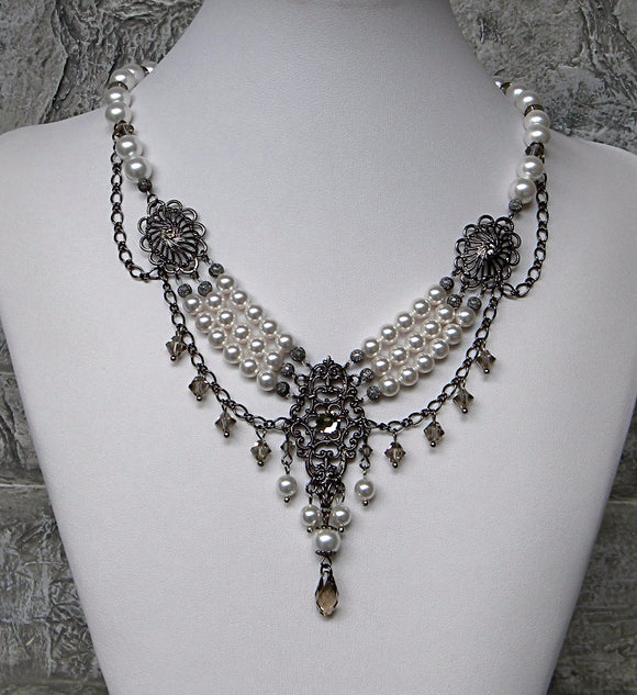 Pearl Elegance Crystal Contrast Light and Dark Wedding Necklace