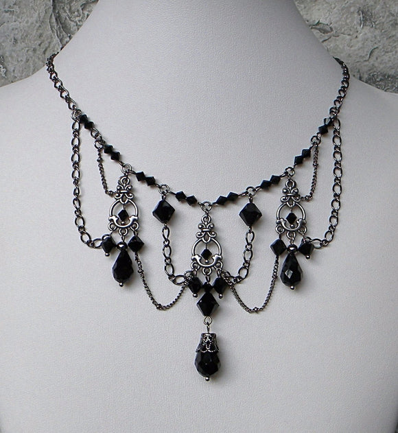 Gunmetal And Black Chandeliers Necklace