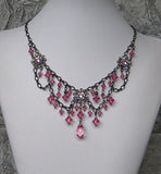 Dainty Crystal Rose and Gunmetal Necklace
