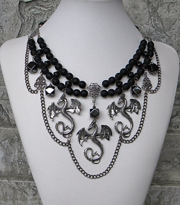 Lace Choker with Chain Swags - Black