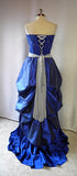 Electric Blue and Silver Sparkle Strapless Masquerade Bustle Ball Gown, back view