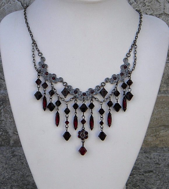 Garnet Crystals Dangle Rhinestones Falls Necklace