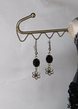 Halloween Necklace, Bat Charm Dangles and Black Rhinestones Earrings