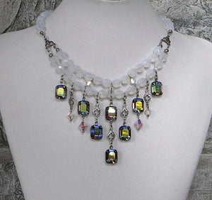 opal rhinestone jewel necklace