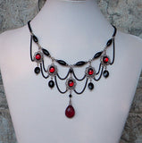 Victorian Chandeliers Garnet And Black Ovals Necklace