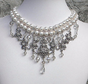 Crystal Harmony White And Silver Gray Shade Bride Necklace