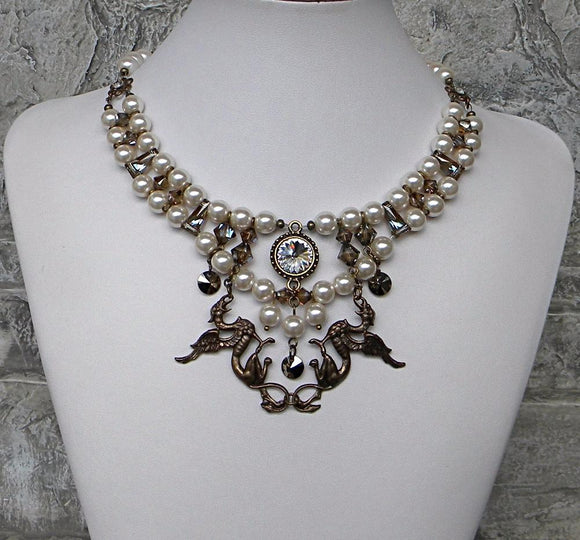 Ivory and Brass With Griffins Necklace