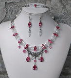 Rose and Clear Crystal Necklace, Bracelet and Earrings Set