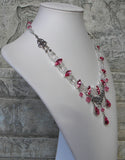 Rose and Clear Crystal Necklace Side View
