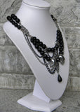 Skulls and Swags Gothic Pewter Black Necklace side view